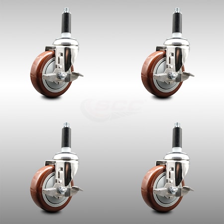 Service Caster 4 Inch 316SS Maroon Poly Swivel 3/4 Inch Expanding Stem Caster Set Brake SCC SCC-SS316EX20S414-PPUB-MRN-TLB-34-4